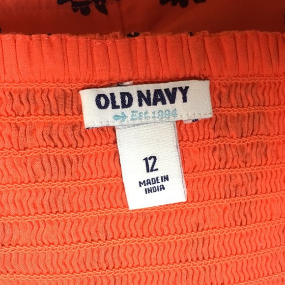 Old Navy Bright Orange and Navy Blue Printed Strapless Dress Size 12 - Picture 7 of 9